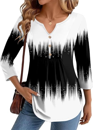 Pleated V-Neck Three-Quarter Sleeve Top