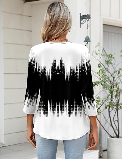 Pleated V-Neck Three-Quarter Sleeve Top