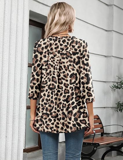 Floral V-Neck Three-Quarter Sleeve Tunic